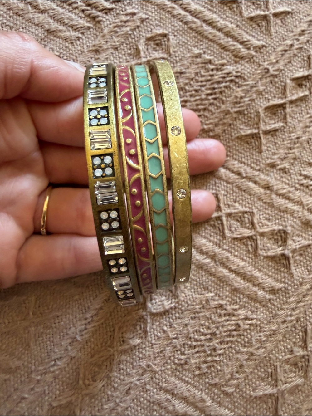 Silpada Gold-Tone Bangle Set with Pink and Mint Enamel Accents